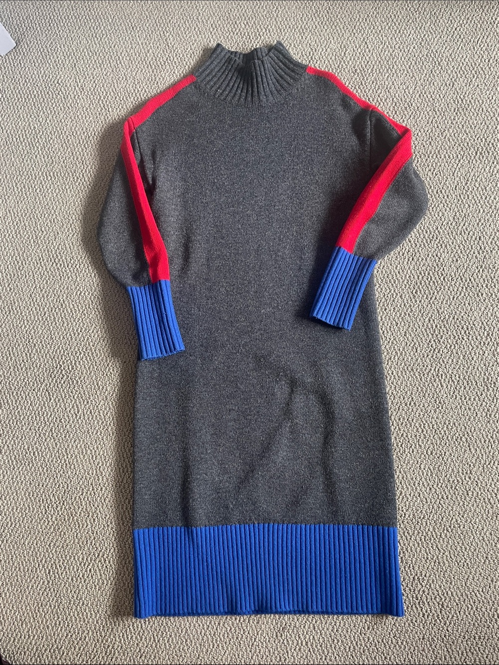 Boden Jessica Merino Sweater Dress with Blue and Red Accents. Small, 2R. - Picture 3 of 5